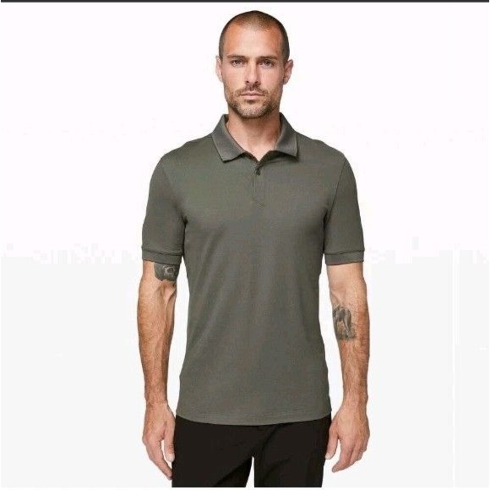 Lululemon Polo Shirt Mens XL Gray Sage Tech Pique Golf Stretch Preppy Anti Stink